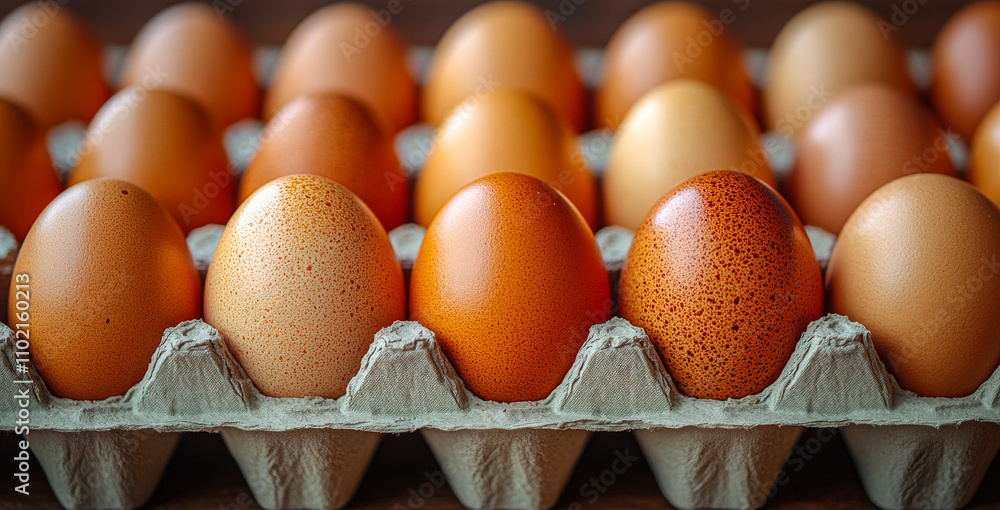 Poster a dozen eggs are sitting in a carton. the eggs are all different sizes and colors. some are larger a