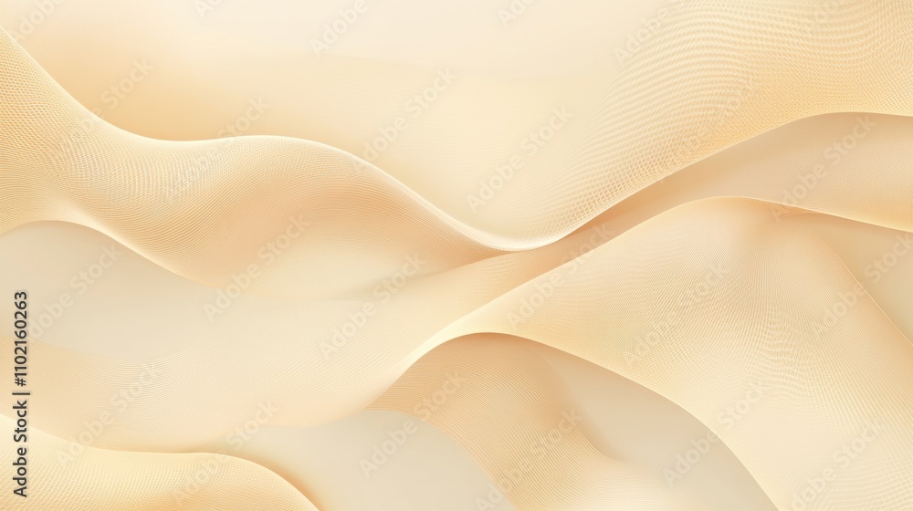 Poster abstract beige wavy mesh texture with flowing shapes and gradient lighting.