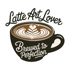 Latte Art Design with Coffee Cup and Perfection Quote