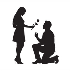 Romantic Proposal Silhouette - Girl Proposing with Rose