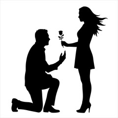 Romantic Proposal Silhouette - Man Proposing with Rose