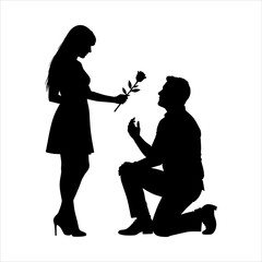 Romantic Proposal Silhouette - Man Proposing with Rose