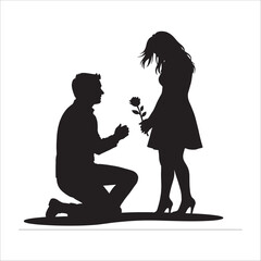 Romantic Proposal Silhouette - Girl Proposing with Rose
