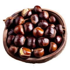 Obraz premium A bowl of nuts with a few pieces missing. Isolated on transparent background