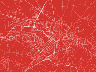 Christmas Map of Arezzo, Italy in Snowy White on Festive Red Background.