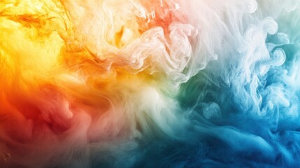 Abstract swirls of orange, yellow, white, and blue ink blending underwater. Dynamic fluid art background.