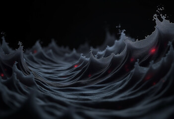 Dark  abstract waves with glowing red particles  a digital art piece.