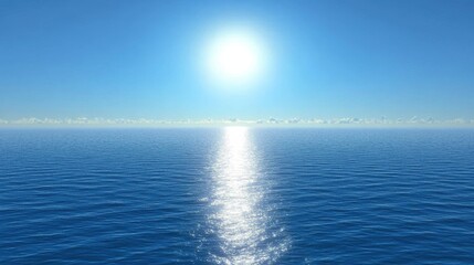 Obraz premium Bright sun reflecting on calm ocean waters during a clear day at midday