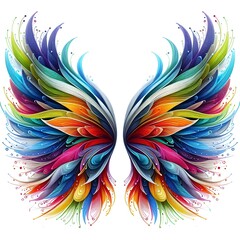 Colorful wings with a rainbow pattern, isolated on a white background
