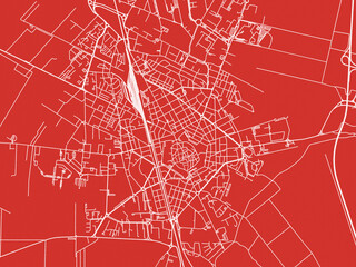 Christmas Map of Grosseto, Italy in Snowy White on Festive Red Background.