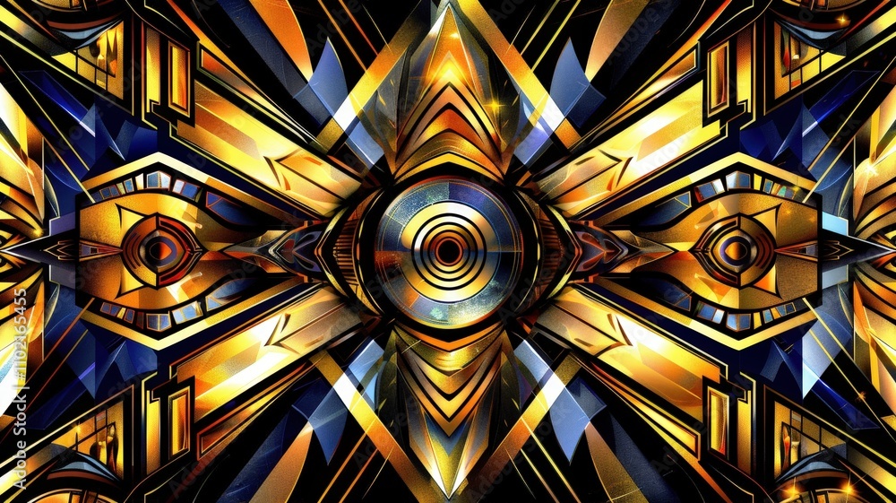 Poster dynamic golden geometric patterns abstract art digital artwork vibrant environment close-up view vis