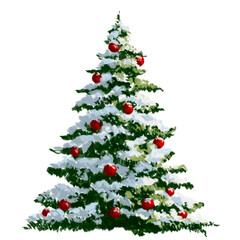 christmas tree with red balls snow Hand drawn illustration on a transparent background