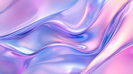Naklejka premium Abstract pastel iridescent waves in pink, purple, and blue hues.