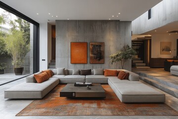 Modern Living Room Design With Sectional Sofa And Artwork