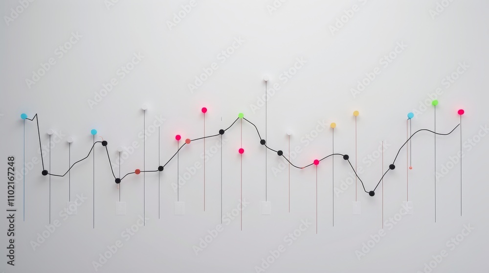Aufkleber a sleek data visualization concept with colored spheres and lines representing fluctuating data poin