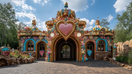 Obraz premium Whimsical Candy-Colored Building Entrance in a Park