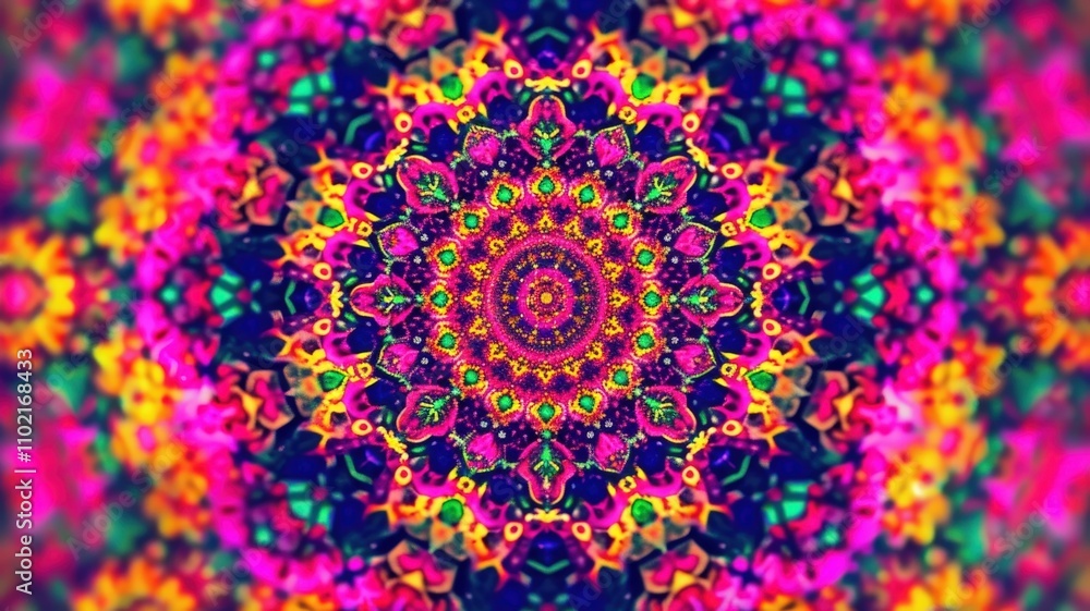 Poster vibrant mandala patterns abstract art digital design colorful environment close-up view visual conce