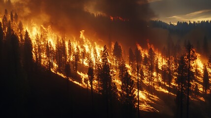 Fast Moving Wildfire Threatening Forest Ecosystem with Smoke and Lingering Flames : Generative AI