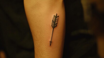 Obraz premium Close-up of a small, minimalist arrow tattoo on a person's forearm.