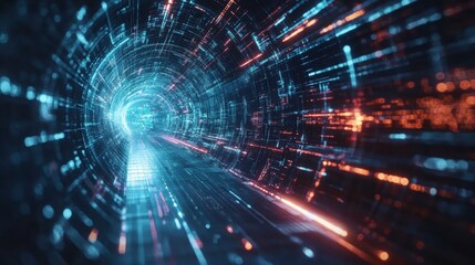 futuristic digital tunnel with glowing lights and vibrant colors