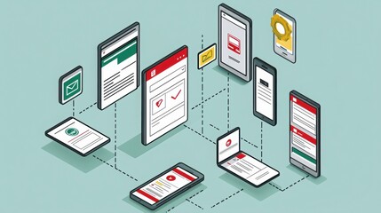 Digital loan application process illustrated with devices and notifications