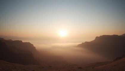 Naklejka premium Sunrise over misty mountain valley. (1)