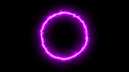 Round circle of fire on black backend. Picture of neon glowing fire circle.