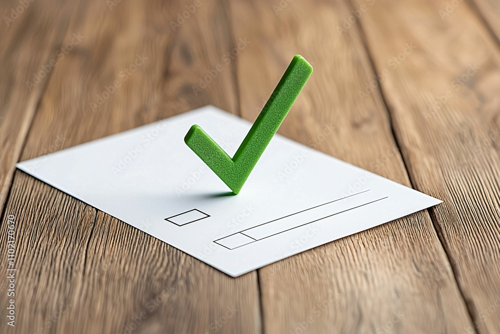 Poster register approval a green checkmark on a paper form signifies approval or completion.