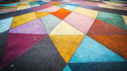 Vibrant Geometric Chalk Art on Urban Pavement