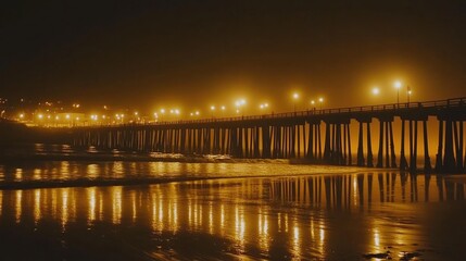 Obraz premium Pier Reflections in the Warm Glow of Evening Lights