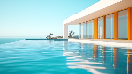 Fototapeta premium Modern luxury villa with infinity pool and ocean view perfect for vacation retreats : Generative AI