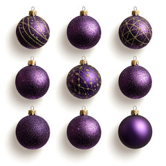 Obraz premium Glittery purple Christmas balls in various designs, perfect for festive decor