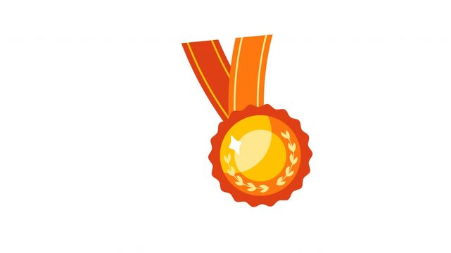 Golden Medal with Orange Ribbon Symbolizing Achievement and Victory in Sports Events