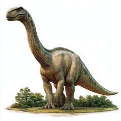 Obraz premium Apatosaurus standing majestically in natural setting, showcasing its long neck and robust body. This dinosaur evokes sense of wonder and prehistoric majesty