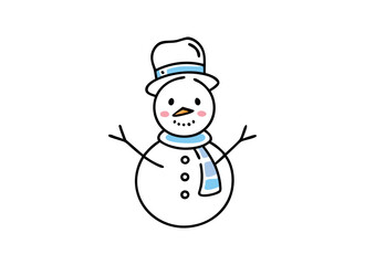 Cheerful Winter Snowman Illustration with Hat and Scarf - Festive Holiday Graphic