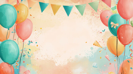 Farbenfrohe Aquarell-Ballons mit verspielten Farbspritzern – eine kreative und festliche Illustration für Geburtstags- und Partydekorationen