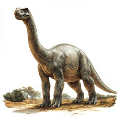 Obraz premium artistic representation of Plateosaurus standing on clean white background, showcasing its impressive size and unique features. This dinosaur evokes sense of wonder and curiosity