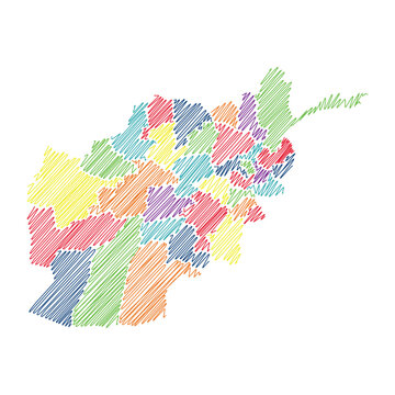Afghanistan with provinces, thread map line vector illustration 1
