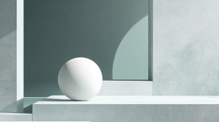 White Sphere on a Minimalist Platform with a Green Background