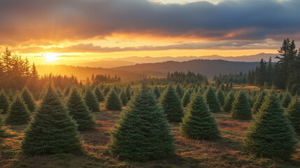 Obraz premium A field of trees with a sun in the sky