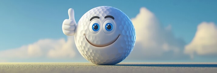 Golf Ball Cartoon Character: Fun and Cute Icon Giving Thumbs Up Gesture