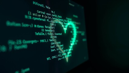 Obraz premium Exploring the intersection of coding and passion during International Day of Programming with a visually striking heart motif represented in digital code