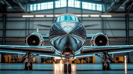 Sleek Aircraft Inside Modern Hangar