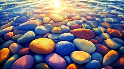 Obraz premium Peaceful Sunset Pebbles Underwater Creating a Calm Coastal Atmosphere : Generative AI