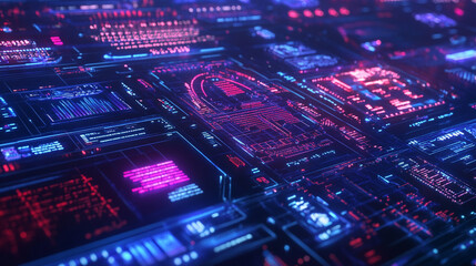 abstract technology concept modern Futuristic core hud concept with electronic circuit, radiating neon lights circuits, A futuristic digital vortex with intricate neon circuitry and geometric lines. 