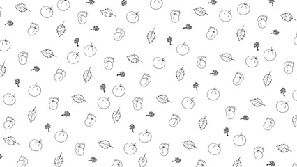hand draw pattern of tomato fruits and leaf background.