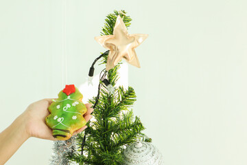 Christmas tree doughnut with christmas tree,christmas concept.