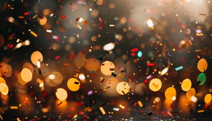 Vibrant confetti cascades at a joyous new year celebration with music and dance festivities