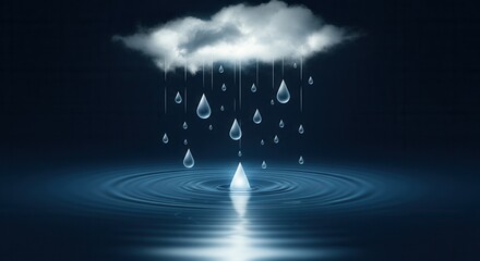 Serene digital art of raindrops falling water with ripples