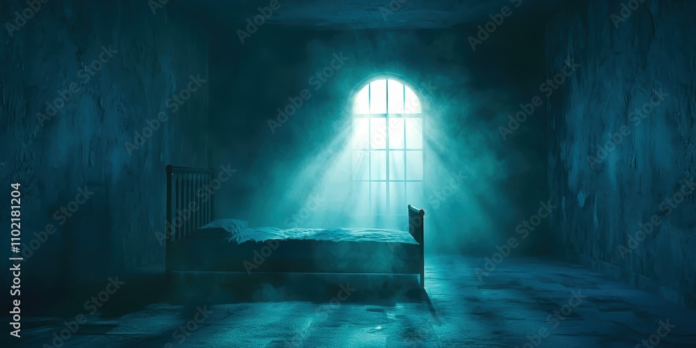 Poster bed is in a room with a window